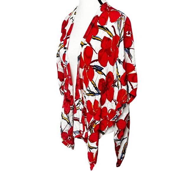 Do Everything In Love Kimono Womens One Size Floral Red Draped Flowy Cardigan - Picture 6 of 7
